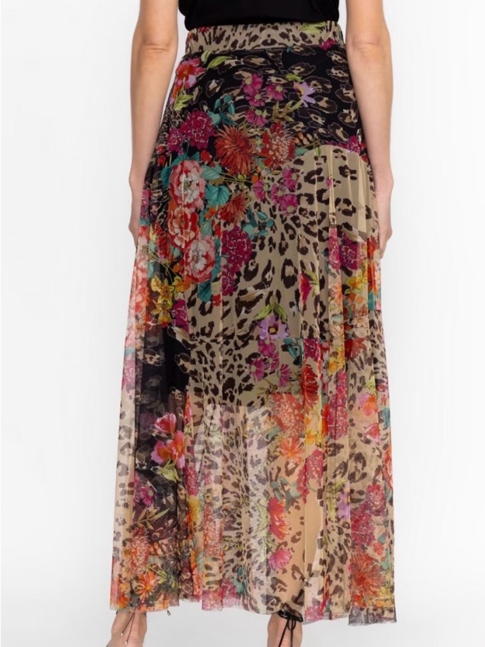 Johnny Was Mesh Multi-Color Floral & Leopard Maxi Skirt